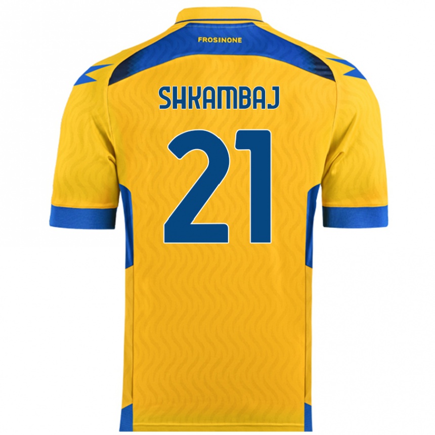 Niño Fútbol Camiseta Ardit Shkambaj #21 Amarillo 1ª Equipación 2024/25