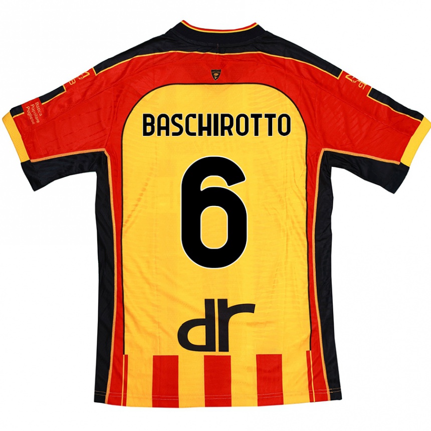 Niño Fútbol Camiseta Federico Baschirotto #6 Amarillo Rojo 1ª Equipación 2024/25