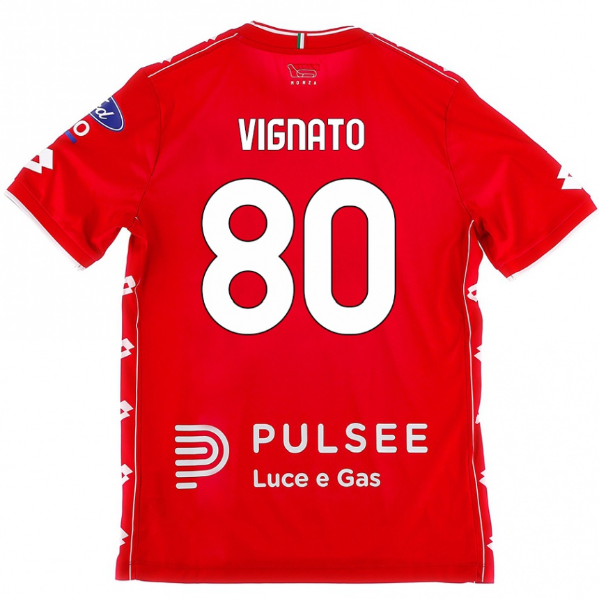 Niño Fútbol Camiseta Samuele Vignato #80 Rojo Blanco 1ª Equipación 2024/25