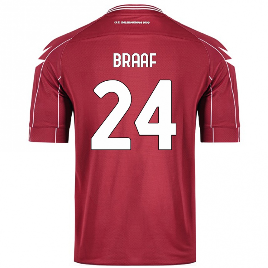 Niño Fútbol Camiseta Jayden Braaf #24 Borgoña 1ª Equipación 2024/25