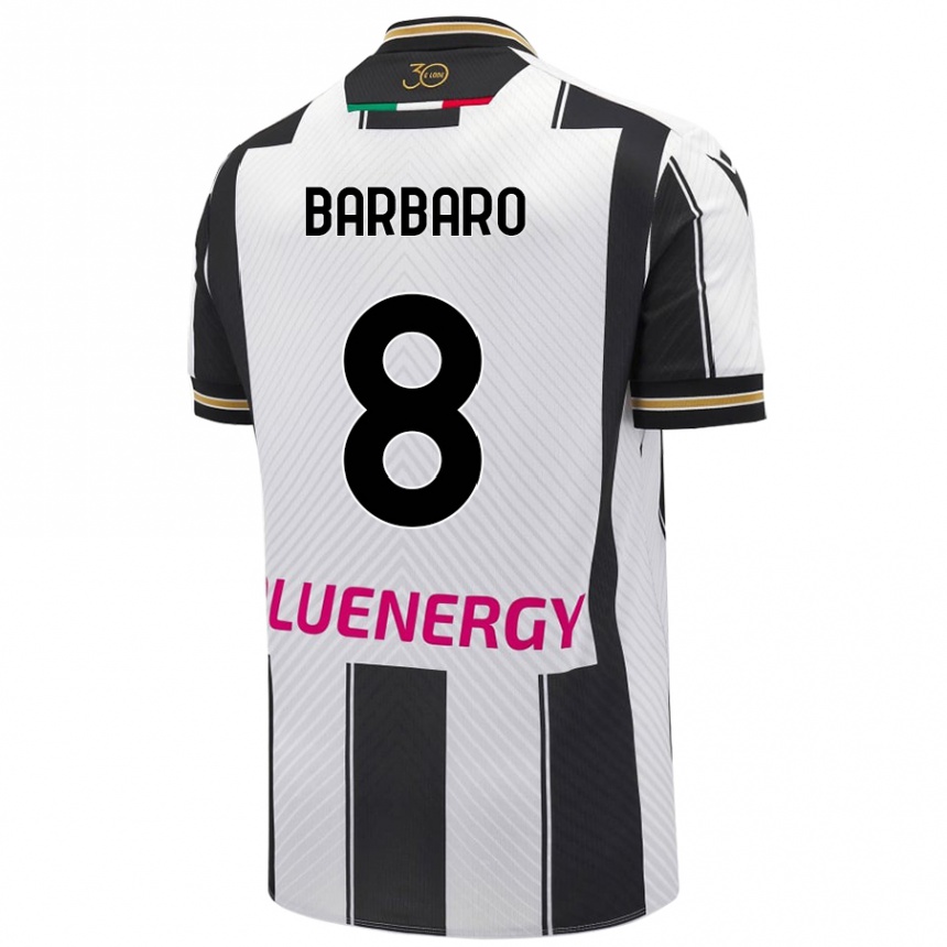 Niño Fútbol Camiseta Elia Barbaro #8 Blanco Negro 1ª Equipación 2024/25