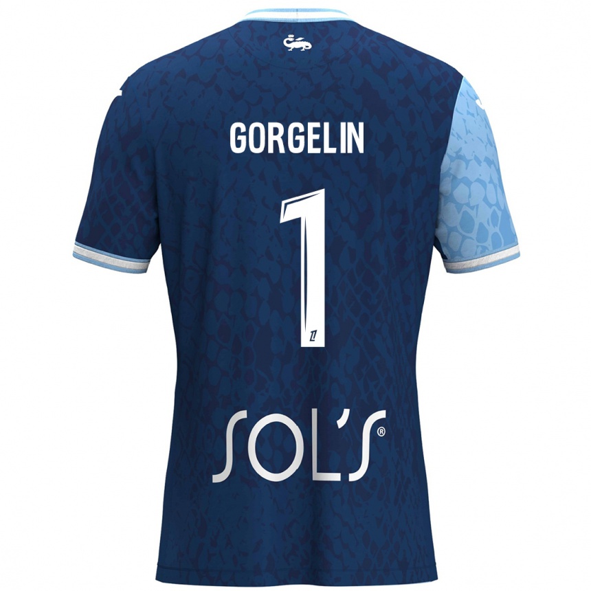 Niño Fútbol Camiseta Mathieu Gorgelin #1 Azul Cielo Azul Oscuro 1ª Equipación 2024/25