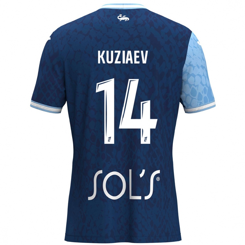 Niño Fútbol Camiseta Daler Kuzyaev #14 Azul Cielo Azul Oscuro 1ª Equipación 2024/25