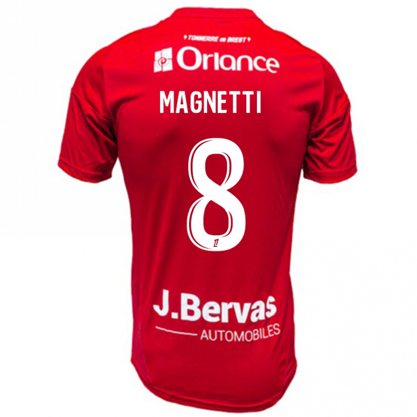 Niño Fútbol Camiseta Hugo Magnetti #8 Rojo Blanco 1ª Equipación 2024/25