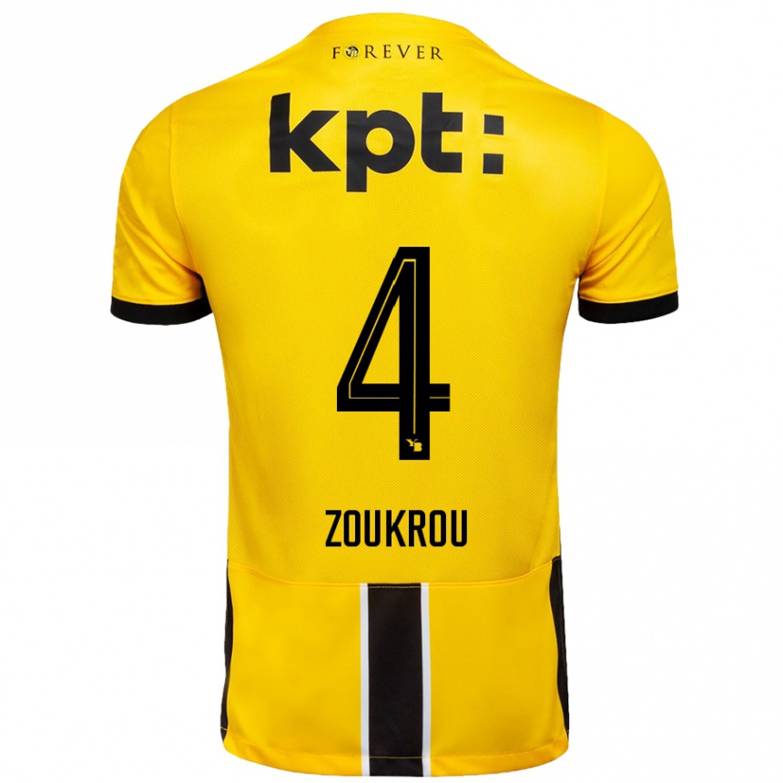 Niño Fútbol Camiseta Tanguy Zoukrou #4 Amarillo Negro 1ª Equipación 2024/25