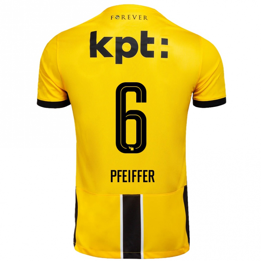 Niño Fútbol Camiseta Patric Pfeiffer #6 Amarillo Negro 1ª Equipación 2024/25