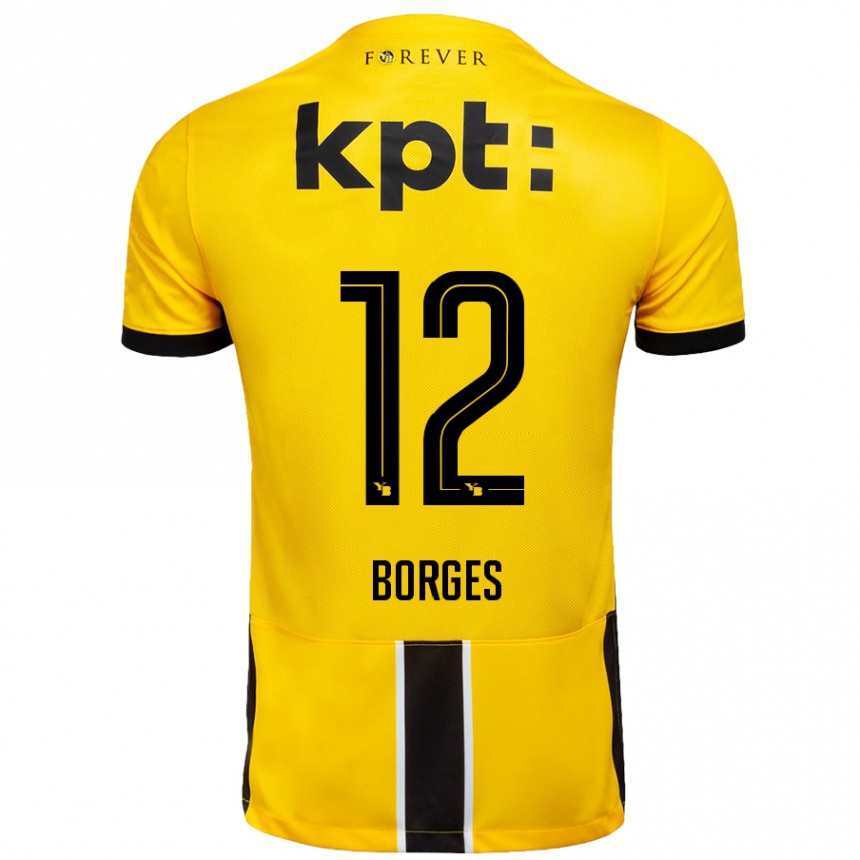 Niño Fútbol Camiseta David Borges #12 Amarillo Negro 1ª Equipación 2024/25