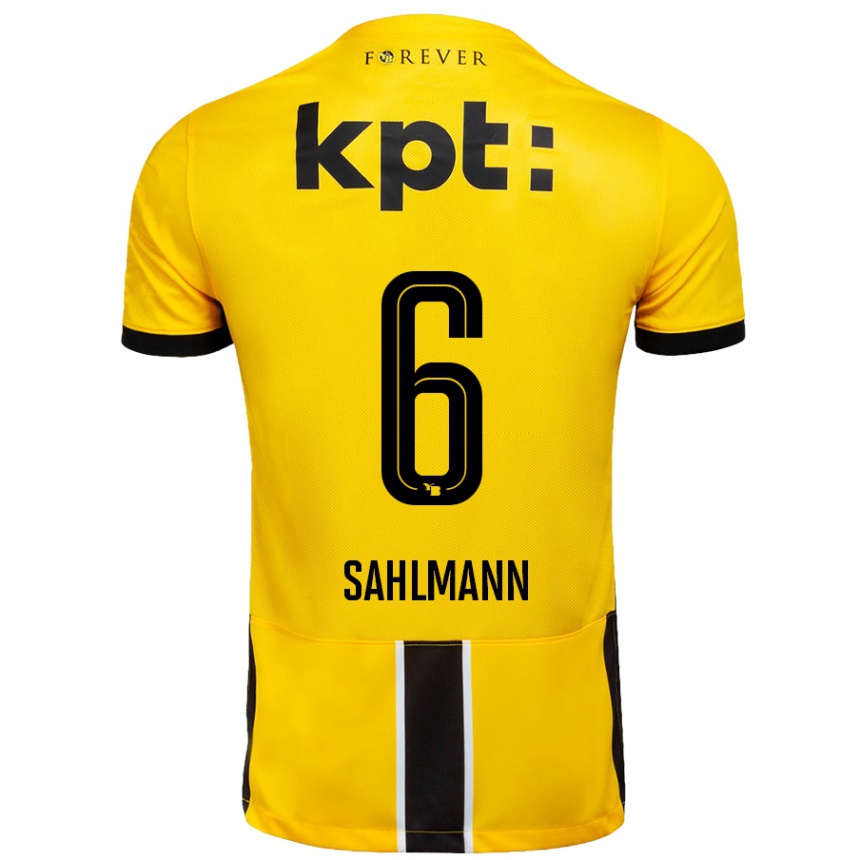 Niño Fútbol Camiseta Henrike Sahlmann #6 Amarillo Negro 1ª Equipación 2024/25