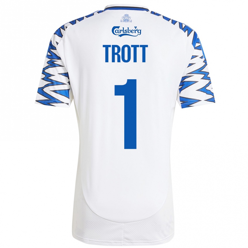 Niño Fútbol Camiseta Nathan Trott #1 Blanco Azul Cielo 1ª Equipación 2024/25