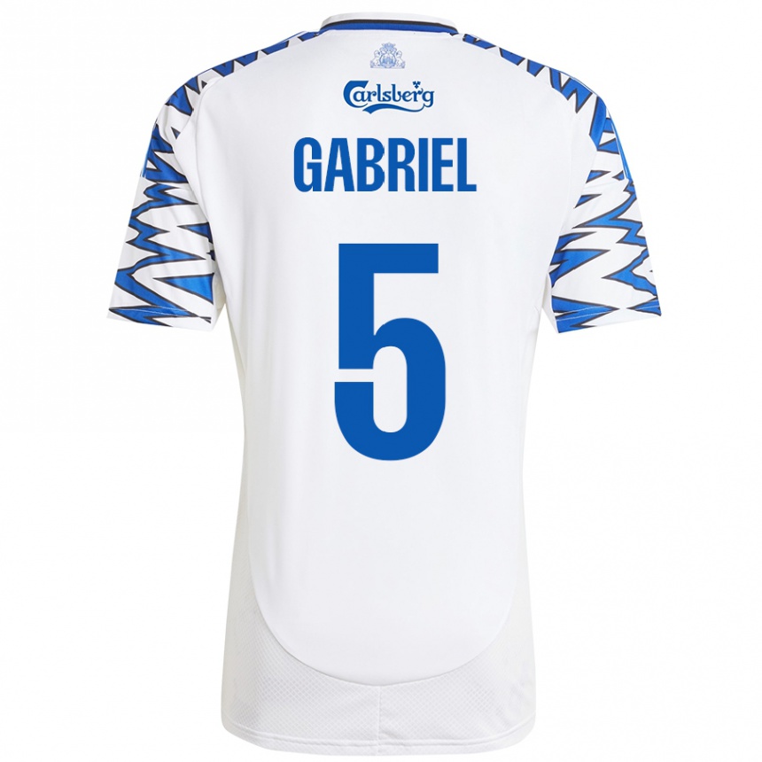 Niño Fútbol Camiseta Gabriel Pereira #5 Blanco Azul Cielo 1ª Equipación 2024/25