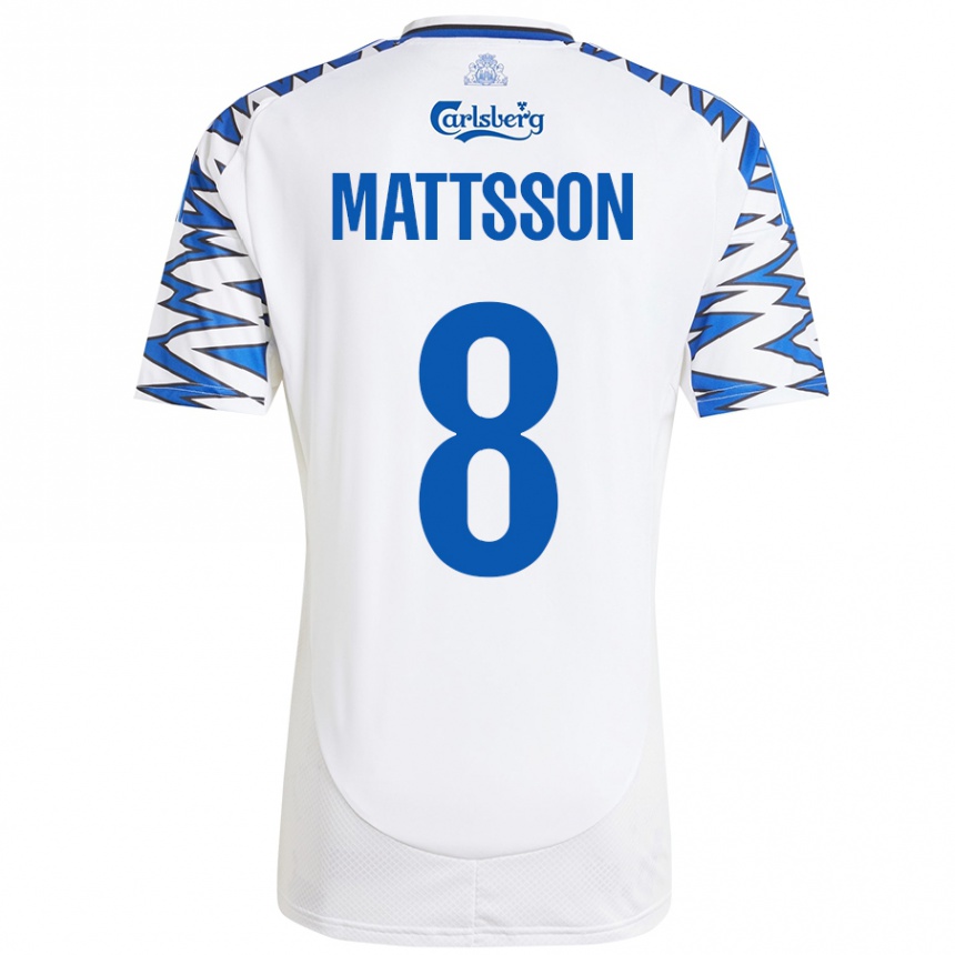 Niño Fútbol Camiseta Magnus Mattsson #8 Blanco Azul Cielo 1ª Equipación 2024/25