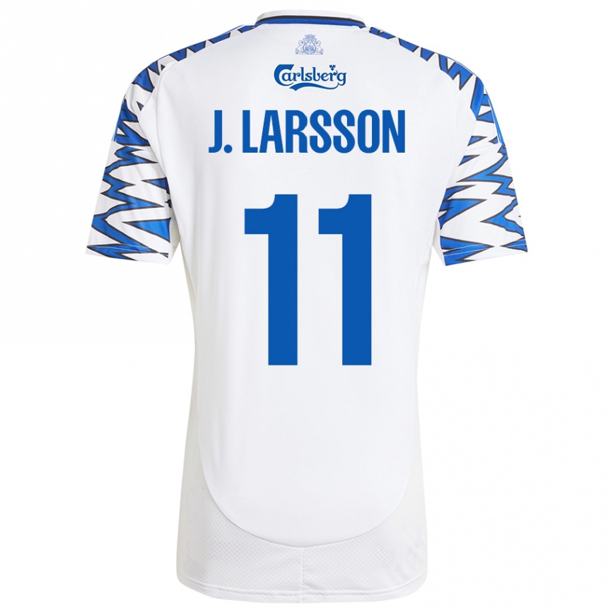 Niño Fútbol Camiseta Jordan Larsson #11 Blanco Azul Cielo 1ª Equipación 2024/25