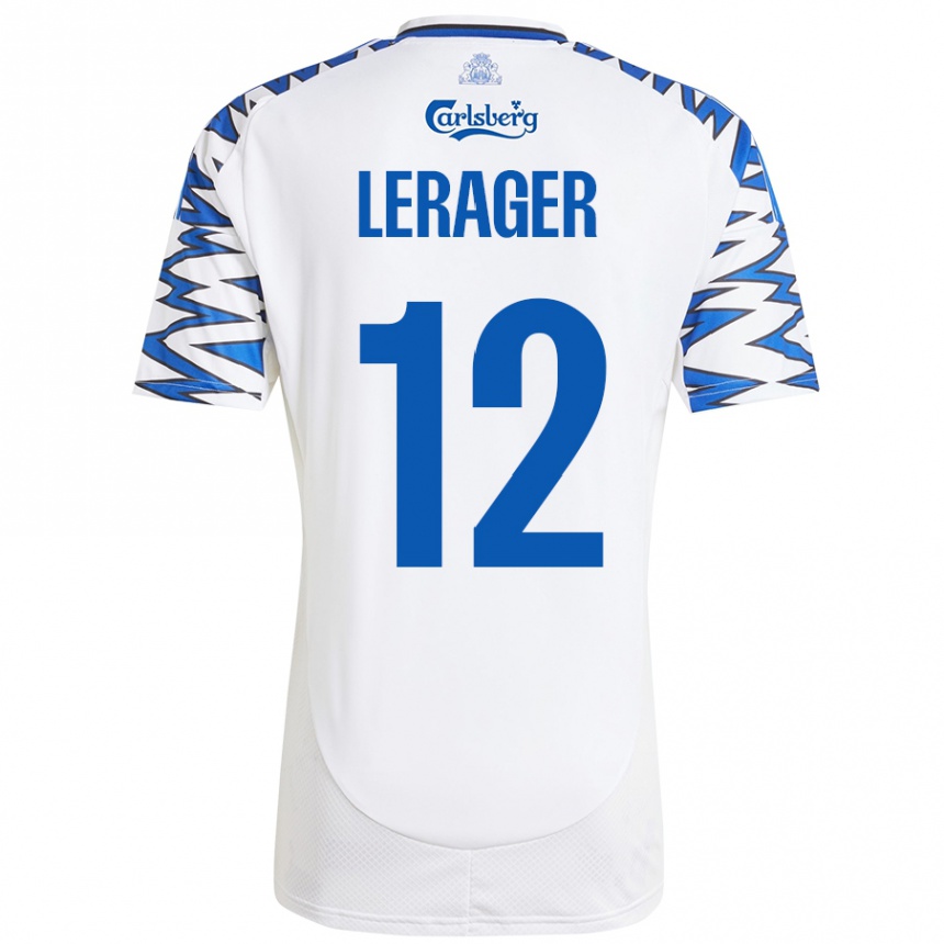 Niño Fútbol Camiseta Lukas Lerager #12 Blanco Azul Cielo 1ª Equipación 2024/25