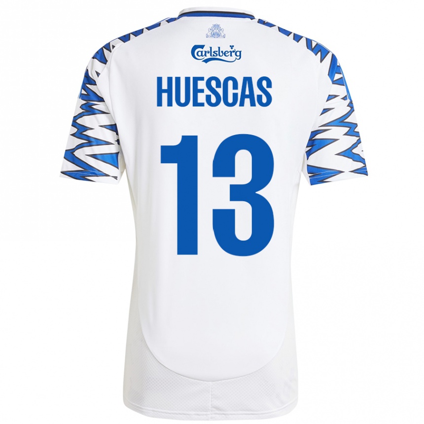 Niño Fútbol Camiseta Rodrigo Huescas #13 Blanco Azul Cielo 1ª Equipación 2024/25