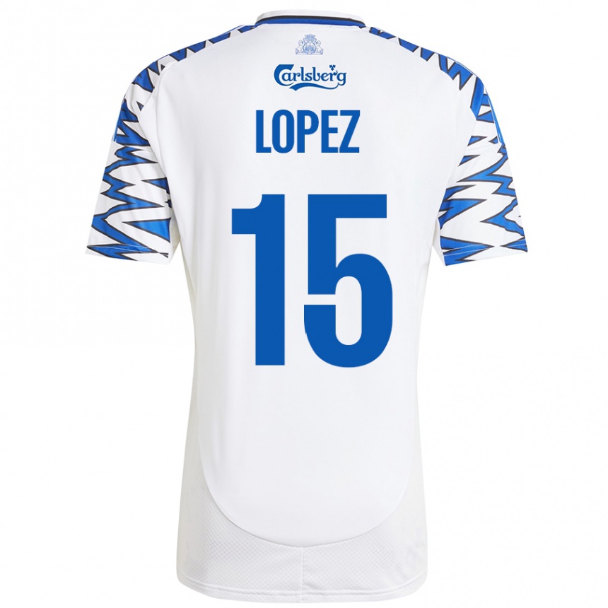 Niño Fútbol Camiseta Marcos López #15 Blanco Azul Cielo 1ª Equipación 2024/25