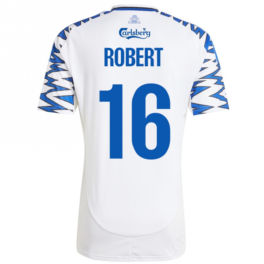 Niño Fútbol Camiseta Robert #16 Blanco Azul Cielo 1ª Equipación 2024/25