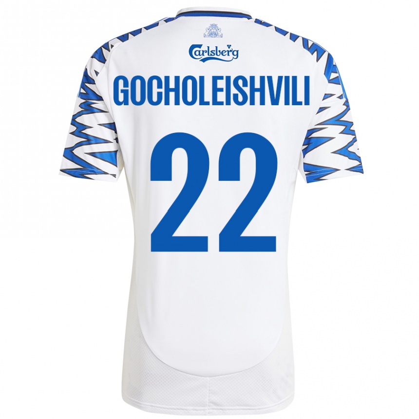 Niño Fútbol Camiseta Giorgi Gocholeishvili #22 Blanco Azul Cielo 1ª Equipación 2024/25