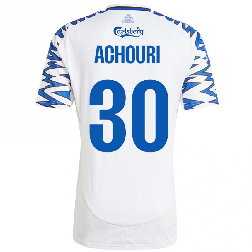 Niño Fútbol Camiseta Elias Achouri #30 Blanco Azul Cielo 1ª Equipación 2024/25