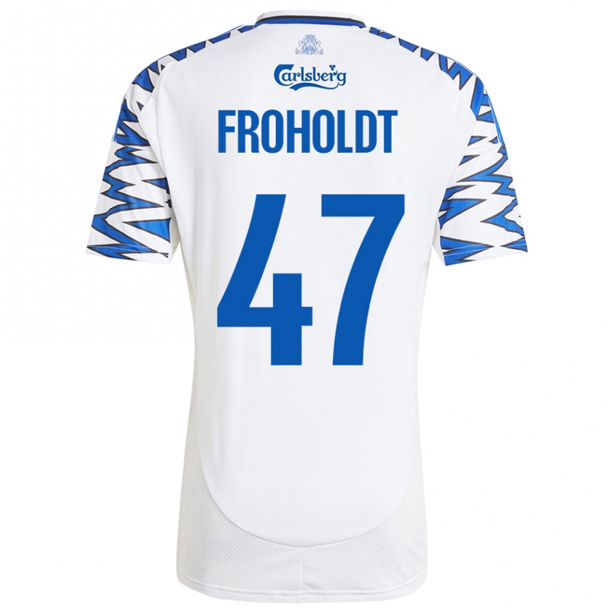 Niño Fútbol Camiseta Victor Froholdt #47 Blanco Azul Cielo 1ª Equipación 2024/25