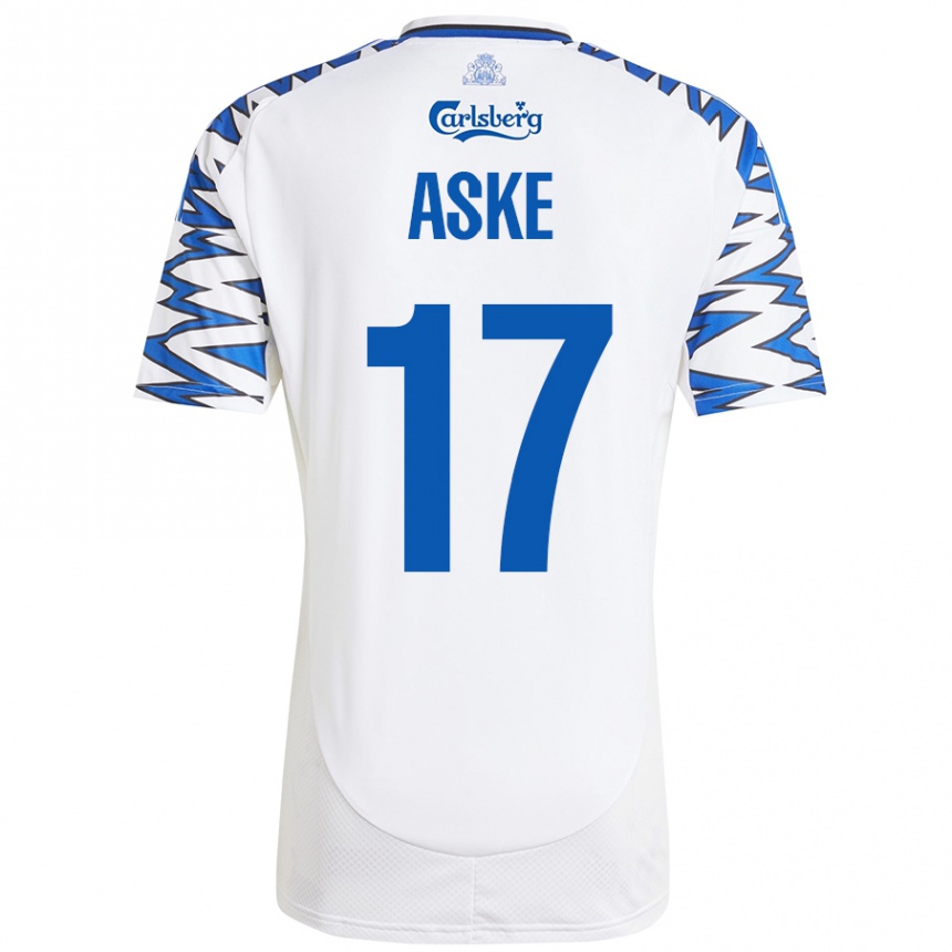 Niño Fútbol Camiseta Aske Christensen #17 Blanco Azul Cielo 1ª Equipación 2024/25