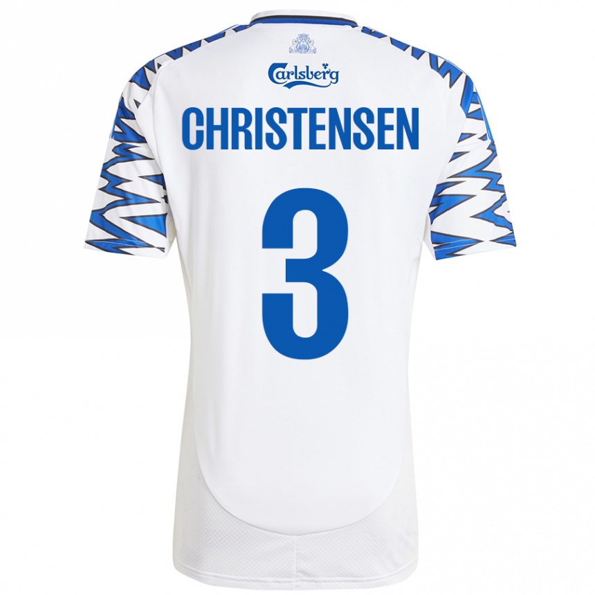 Niño Fútbol Camiseta Sebastian Christensen #3 Blanco Azul Cielo 1ª Equipación 2024/25