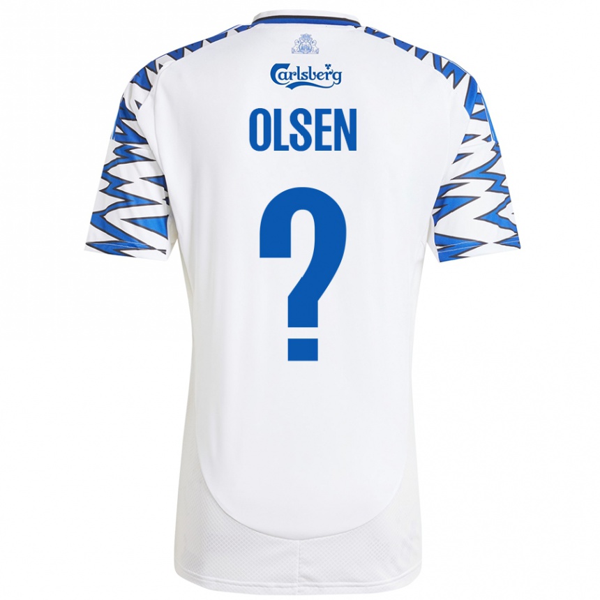 Niño Fútbol Camiseta Gunnar Olsen #0 Blanco Azul Cielo 1ª Equipación 2024/25