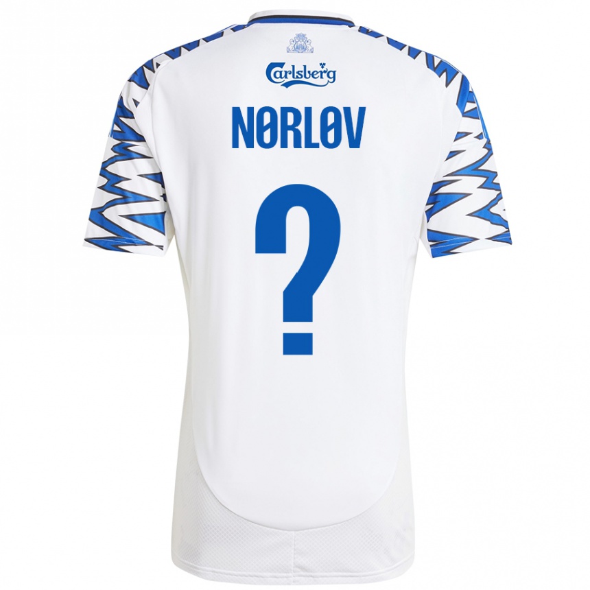 Niño Fútbol Camiseta William Nørløv #0 Blanco Azul Cielo 1ª Equipación 2024/25