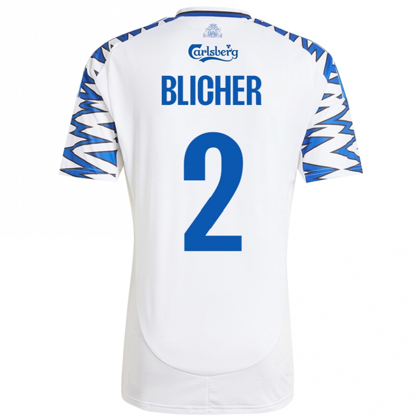 Niño Fútbol Camiseta Nicolai Blicher #2 Blanco Azul Cielo 1ª Equipación 2024/25