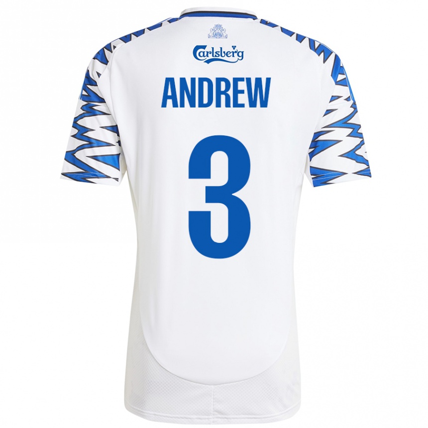 Niño Fútbol Camiseta Tristan Andrew #3 Blanco Azul Cielo 1ª Equipación 2024/25