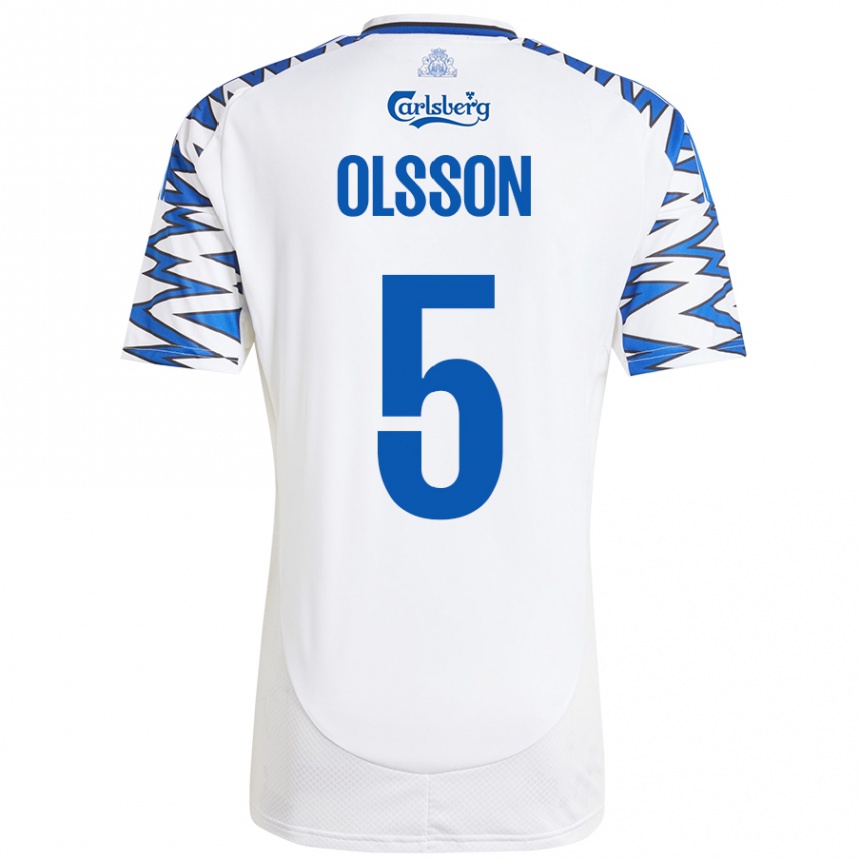 Niño Fútbol Camiseta Cornelius Olsson #5 Blanco Azul Cielo 1ª Equipación 2024/25