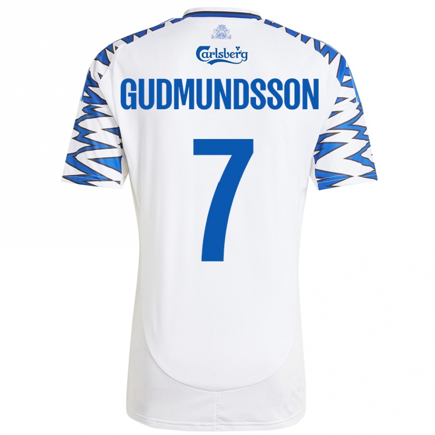 Niño Fútbol Camiseta Galdur Gudmundsson #7 Blanco Azul Cielo 1ª Equipación 2024/25