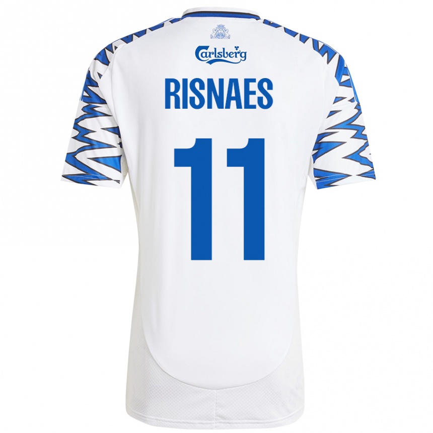 Niño Fútbol Camiseta Roberto Risnaes #11 Blanco Azul Cielo 1ª Equipación 2024/25