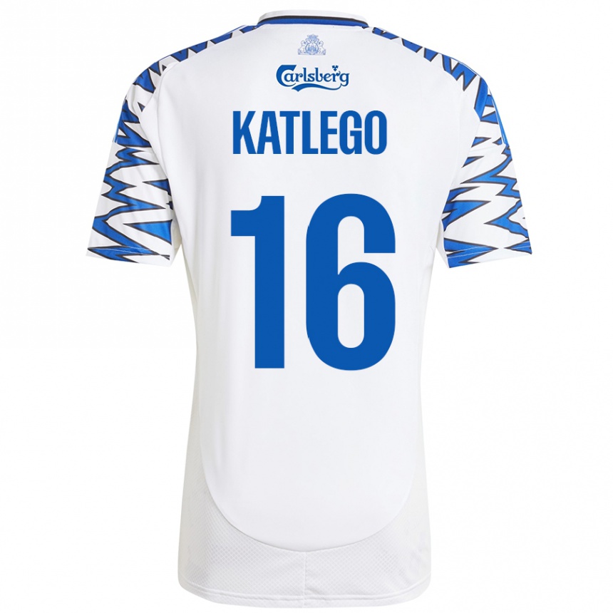 Niño Fútbol Camiseta David Katlego #16 Blanco Azul Cielo 1ª Equipación 2024/25