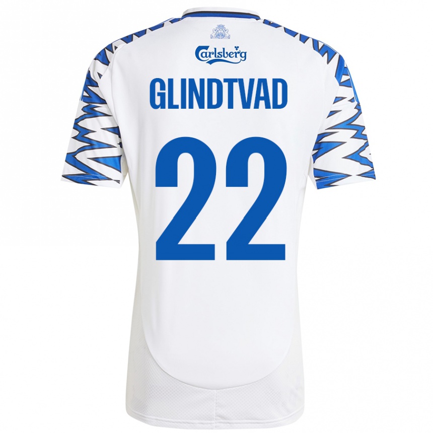 Niño Fútbol Camiseta William Glindtvad #22 Blanco Azul Cielo 1ª Equipación 2024/25