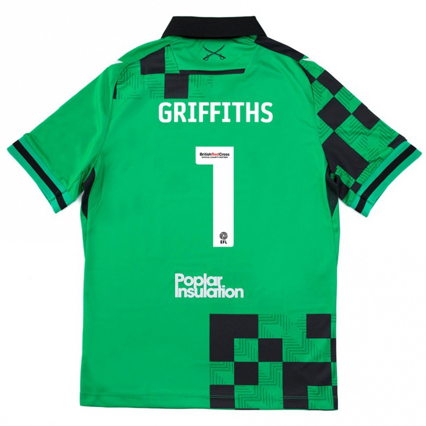 Niño Fútbol Camiseta Josh Griffiths #1 Verde Negro 2ª Equipación 2024/25