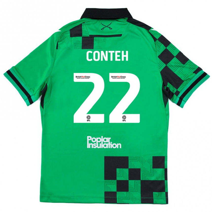 Niño Fútbol Camiseta Kamil Conteh #22 Verde Negro 2ª Equipación 2024/25