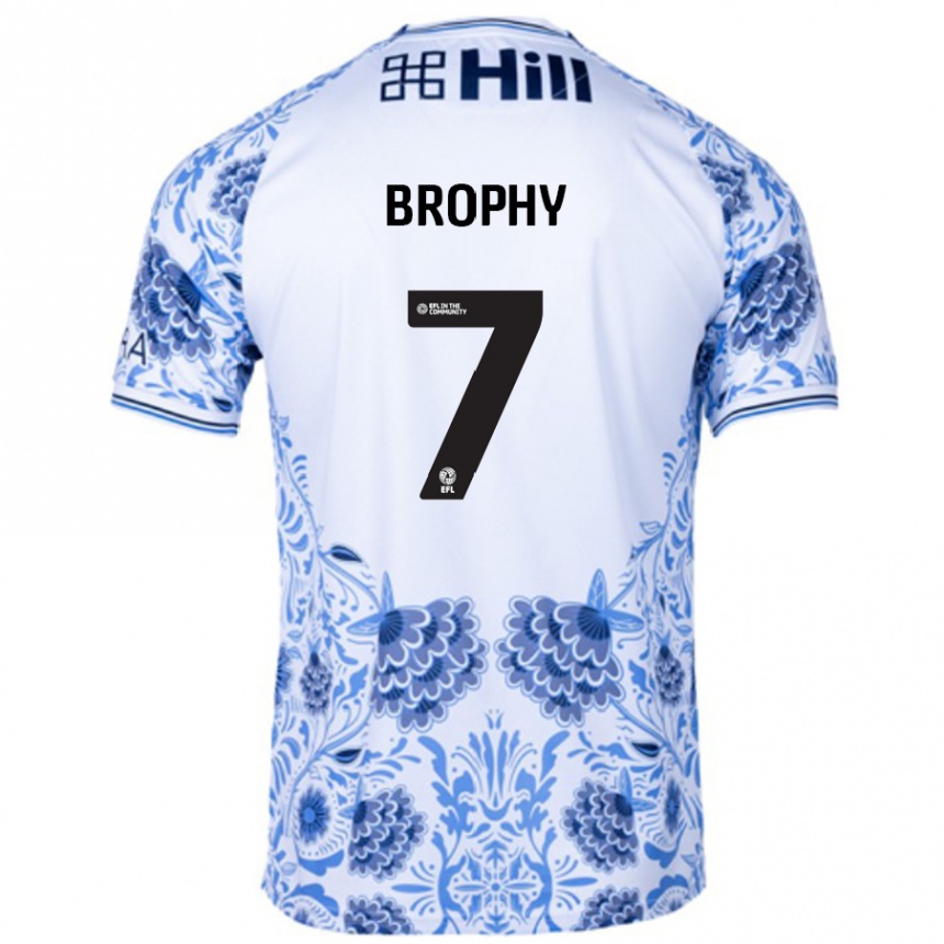 Niño Fútbol Camiseta James Brophy #7 Blanco Azul 2ª Equipación 2024/25