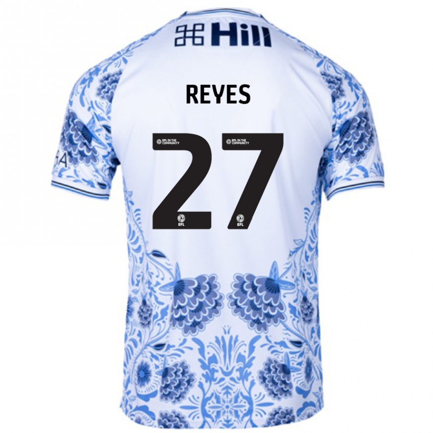 Niño Fútbol Camiseta Vicente Reyes #27 Blanco Azul 2ª Equipación 2024/25