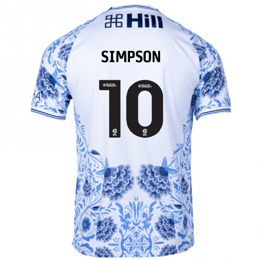 Niño Fútbol Camiseta Harley-Jean Simpson #10 Blanco Azul 2ª Equipación 2024/25