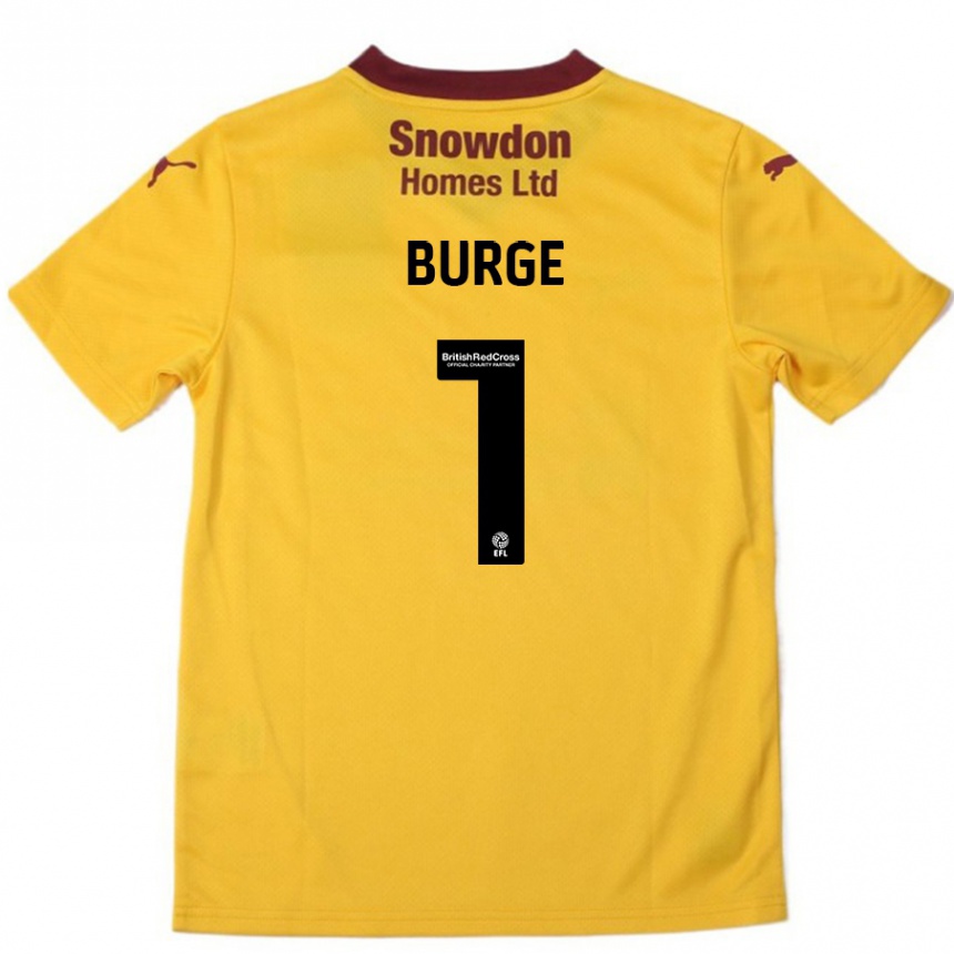 Niño Fútbol Camiseta Lee Burge #1 Naranja Borgoña 2ª Equipación 2024/25