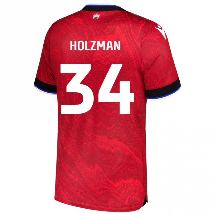 Niño Fútbol Camiseta Louie Holzman #34 Rojo Negro 2ª Equipación 2024/25