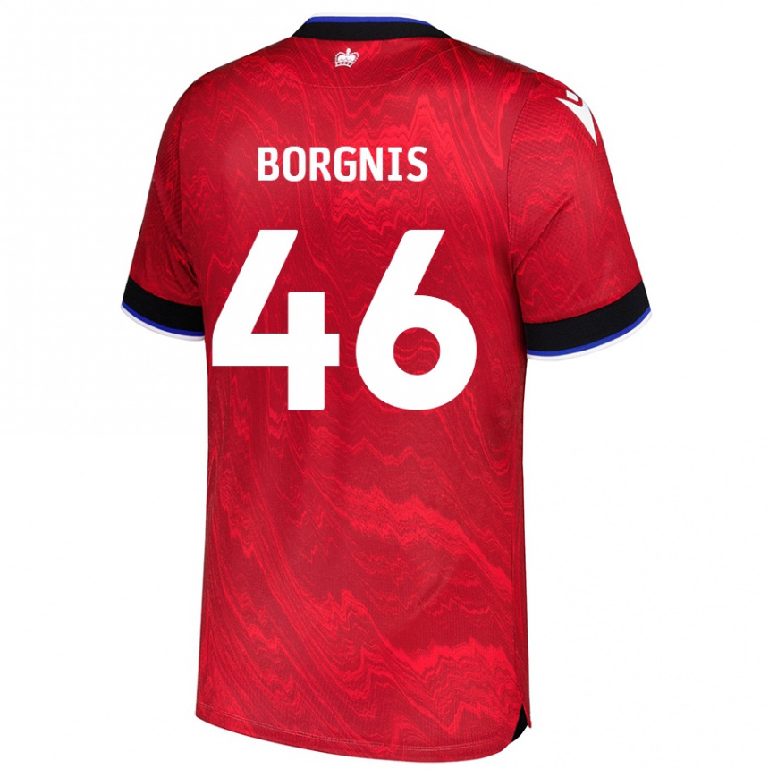 Niño Fútbol Camiseta Jacob Borgnis #46 Rojo Negro 2ª Equipación 2024/25