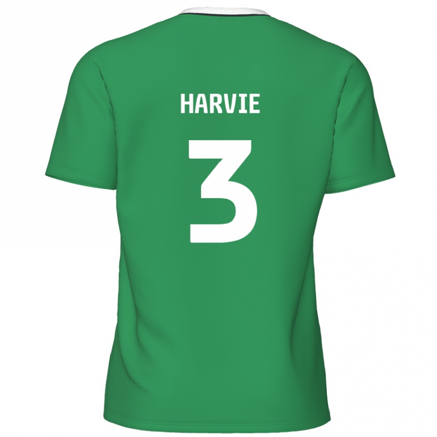 Niño Fútbol Camiseta Daniel Harvie #3 Verde Rayas Blancas 2ª Equipación 2024/25