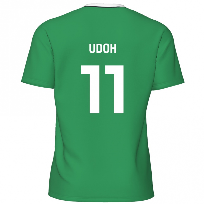 Niño Fútbol Camiseta Daniel Udoh #11 Verde Rayas Blancas 2ª Equipación 2024/25