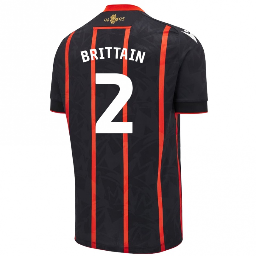 Niño Fútbol Camiseta Callum Brittain #2 Negro Rojo 2ª Equipación 2024/25