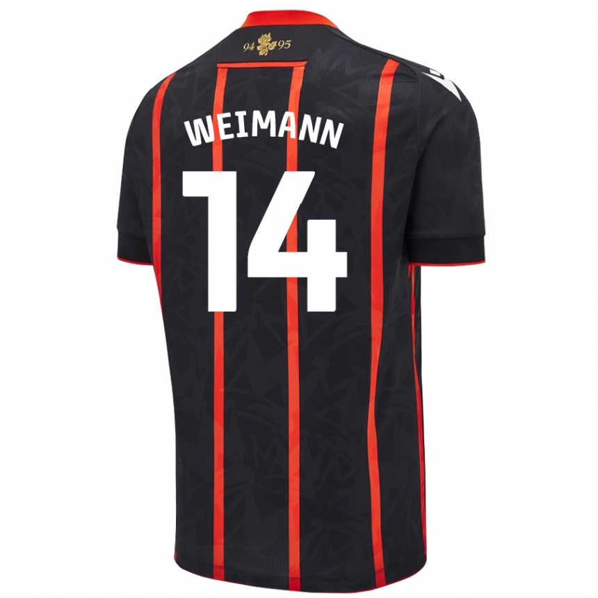 Niño Fútbol Camiseta Andreas Weimann #14 Negro Rojo 2ª Equipación 2024/25