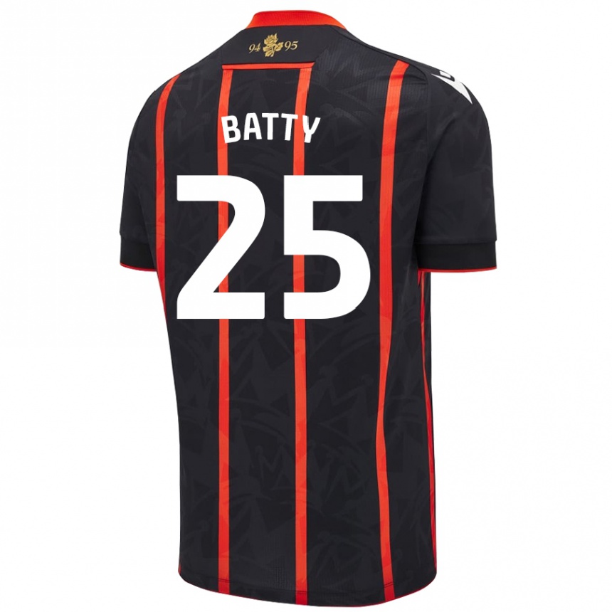 Niño Fútbol Camiseta Jake Batty #25 Negro Rojo 2ª Equipación 2024/25