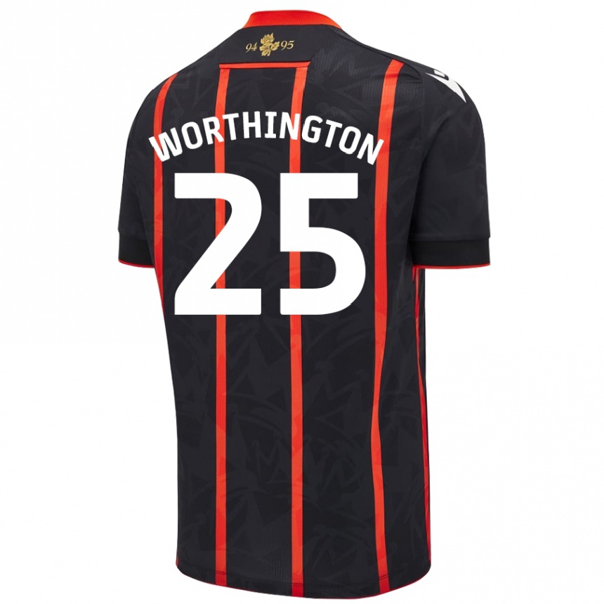 Niño Fútbol Camiseta Nicola Worthington #25 Negro Rojo 2ª Equipación 2024/25