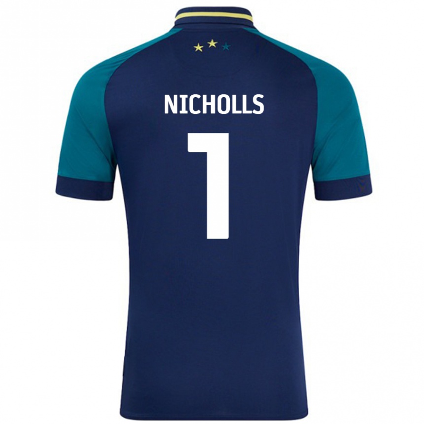 Niño Fútbol Camiseta Lee Nicholls #1 Azul Marino Verde Oscuro 2ª Equipación 2024/25