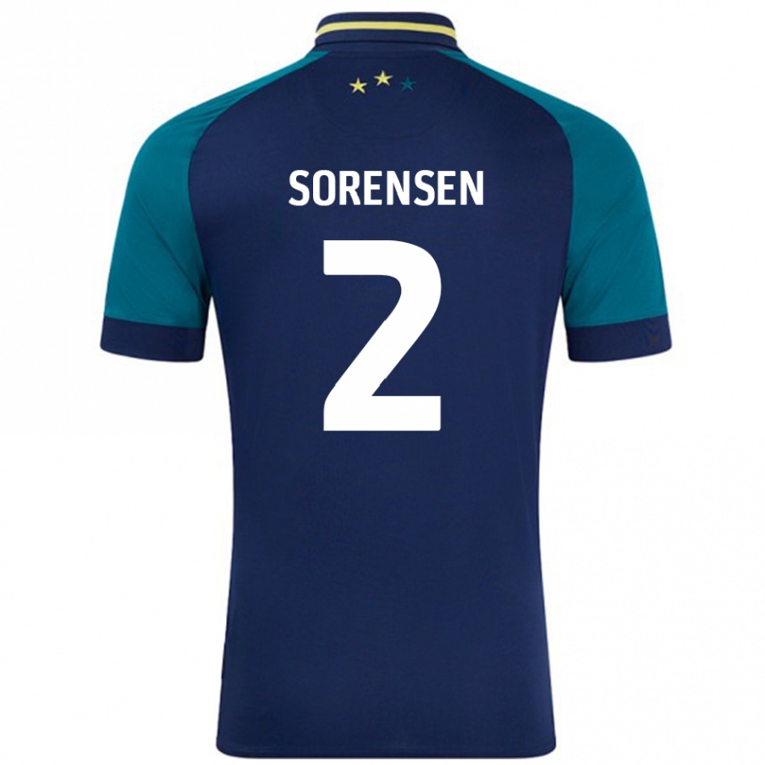 Niño Fútbol Camiseta Lasse Sörensen #2 Azul Marino Verde Oscuro 2ª Equipación 2024/25